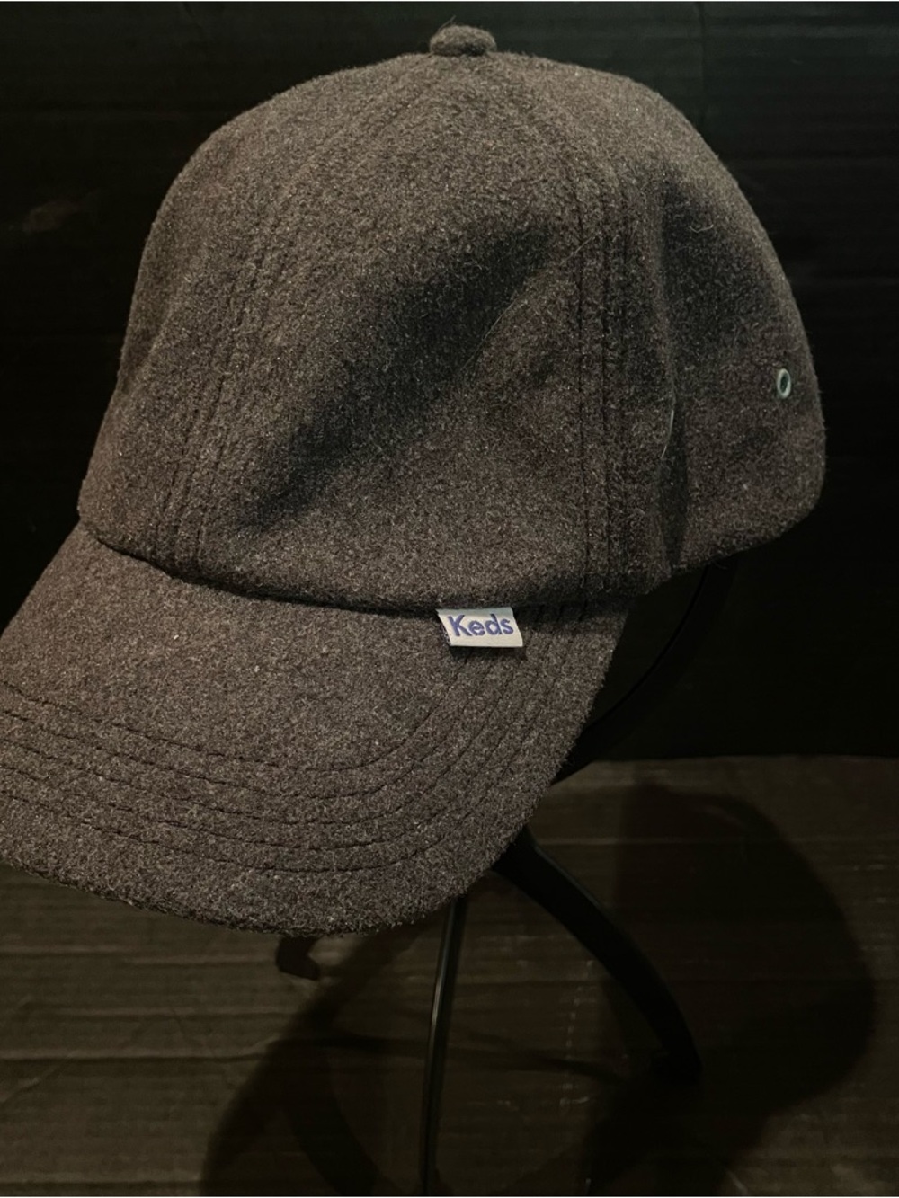 Keds Charcoal Wool/ Polyester Blend Adjustable Hat with Logo Tag
